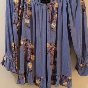 Misa Los Angeles Women's Blue Embroidered Top